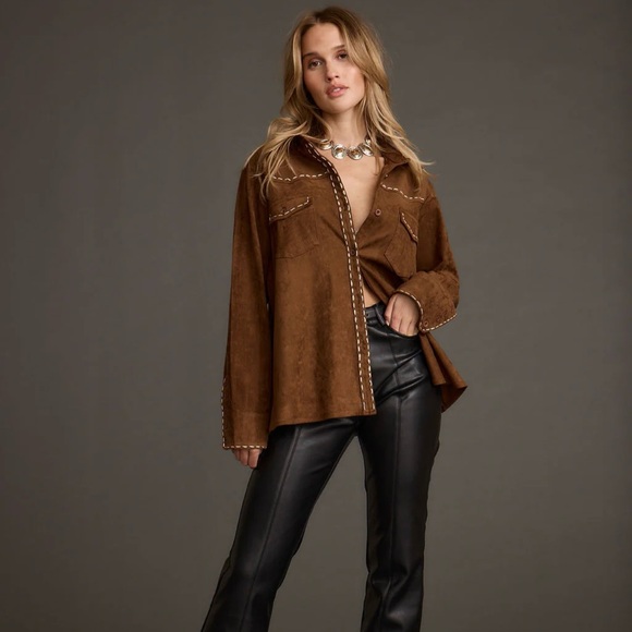 Jackets & Blazers - Brown Suede button down top